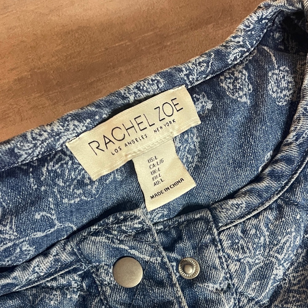 Rachel Zoe Blue Denim Floral Quilted Jean Jacket - sz L - Picture 2 of 8
